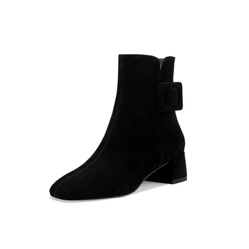 

Genuine suede Leather Women Ankle Boots 4.5cm High Heels Party Shoes Woman Autumn Winter Elegant Office Short Boots Big Size