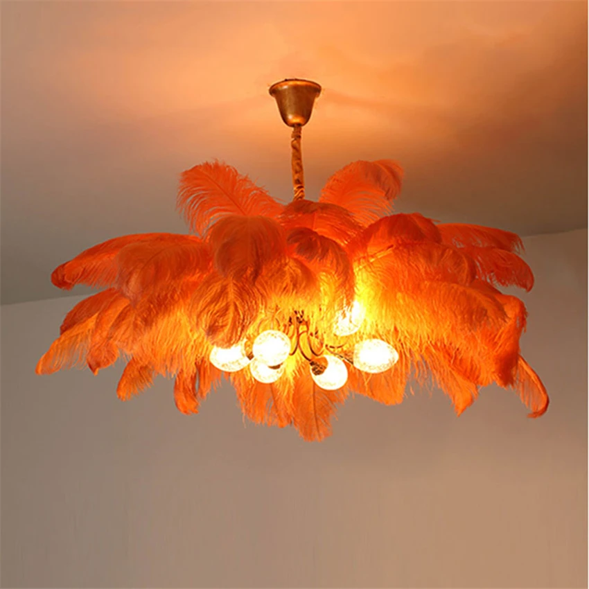 Nordic All-copper Ostrich Feather Chandeliers Princess Room Bedroom Lamp Designer Home Restaurant Hanging Lights Fixtures