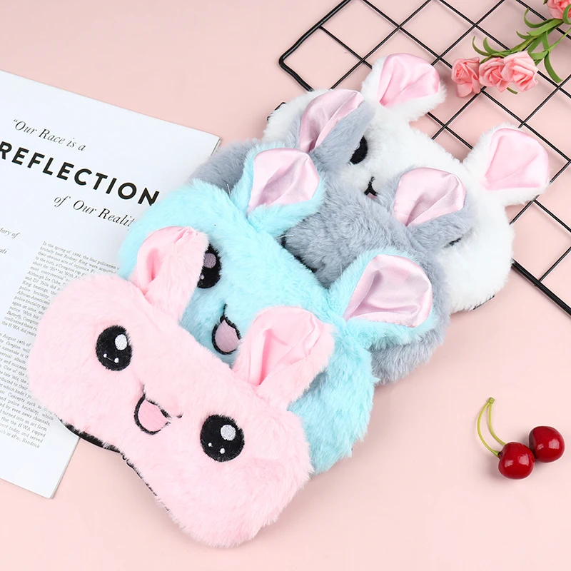 1Pcs Cartoon Plush Sleeping Mask Cover Cute Rabbit Bear Eye Cover Sleep Mask Eyeshade Relax Mask For Travel Home 3