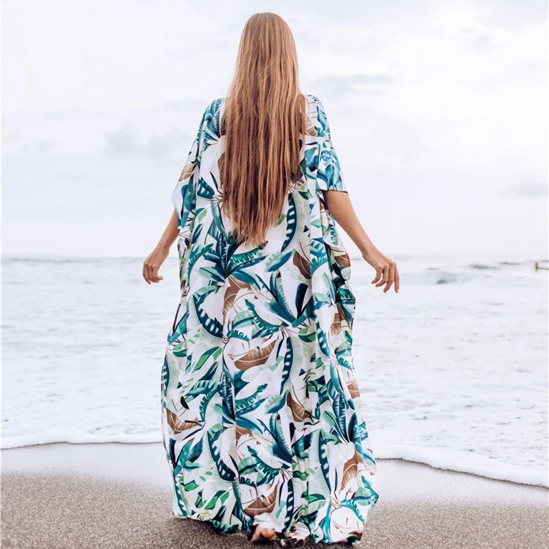 LikeJump Donna Cotone Caftan Vestito Lungo da Spiaggia Abito Maxi Parei Costume da Bagno Cover Up