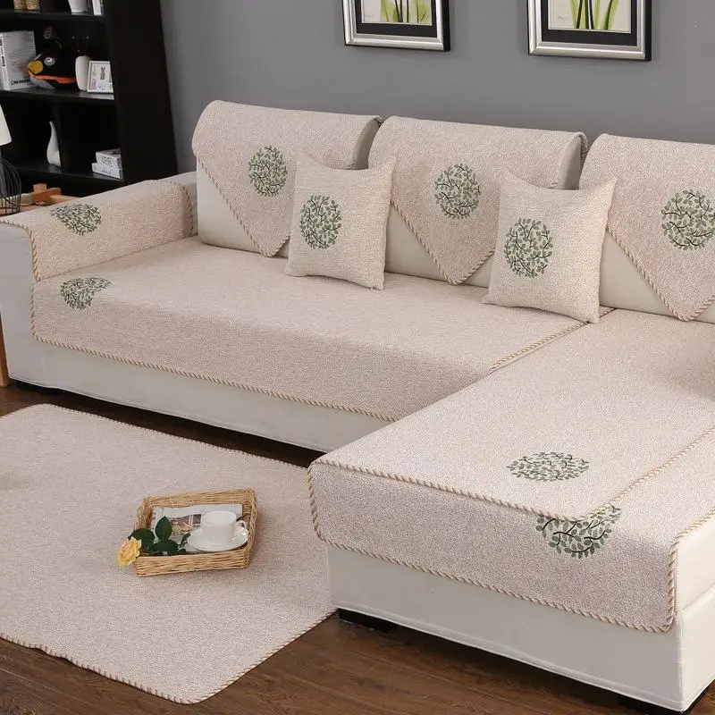 

1 Pc Modern Leaf Pattern Sofa Covers For Living Room Elegant Concise Couch Cover Cotton Cover Sofa Chaise Lounge For Home Hotel