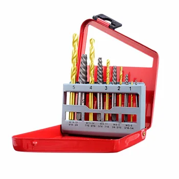 

10pcs Drill Bit set + Broken Bolt Damaged Screw Extractor Set Screw Extractor Set with Metal Box Perforator Tools