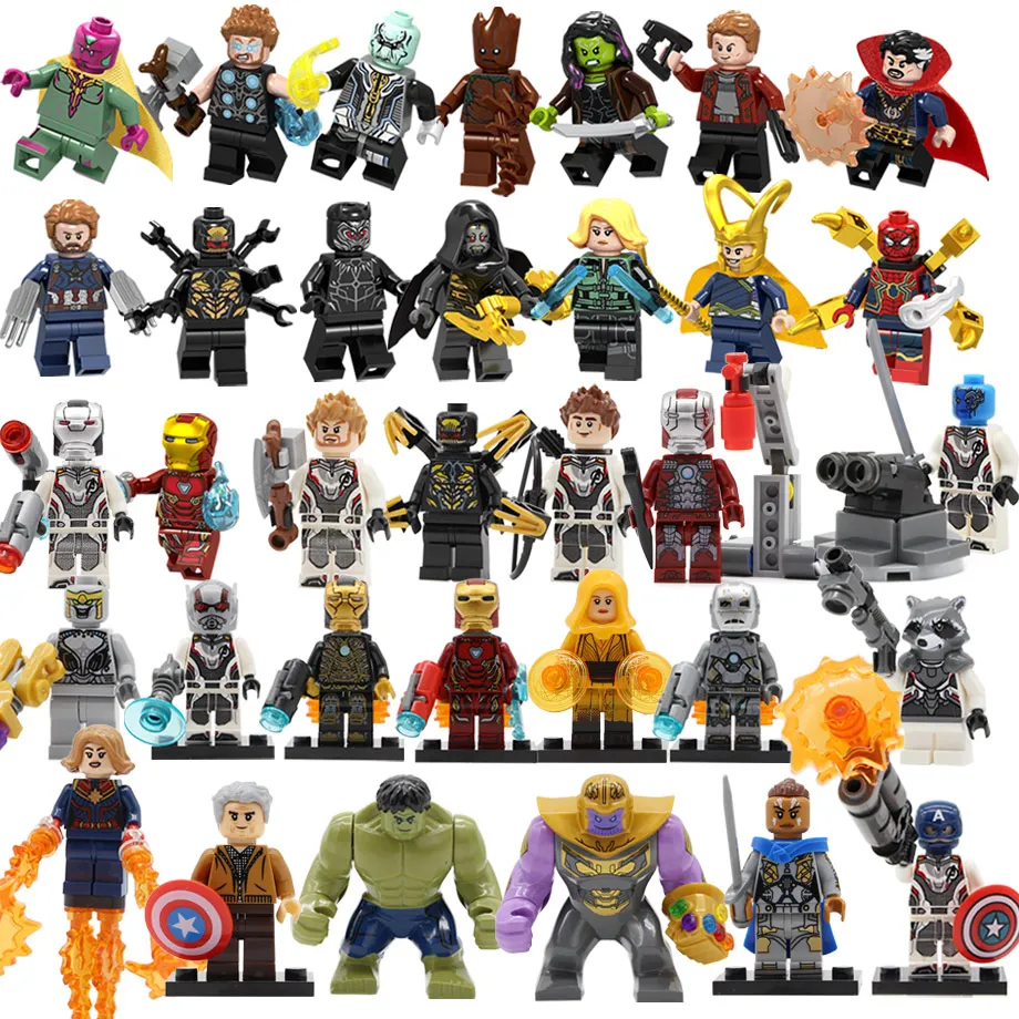 

34pcs Super Heroes Figure Set Avengers 4 Endgame 200+ DC Spiderman Justice Captain Hulk Building Blocks Set Iron Batman Toy Gift