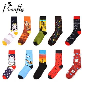 

PEONFLY 10pairs/lot Men Socks Cartoon Astronaut Art Painting Short Skate Funny Happy Harajuku Hip Hop Street Fashion Male Socks