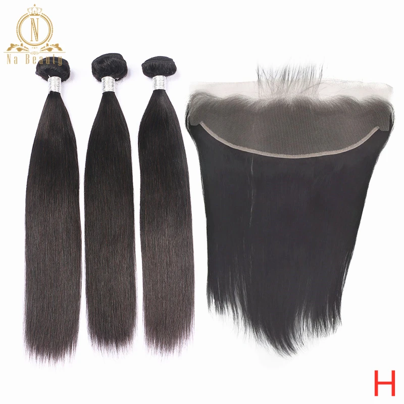 Straight Hair Bundles With Transparent Lace Frontal Peruvian Remy