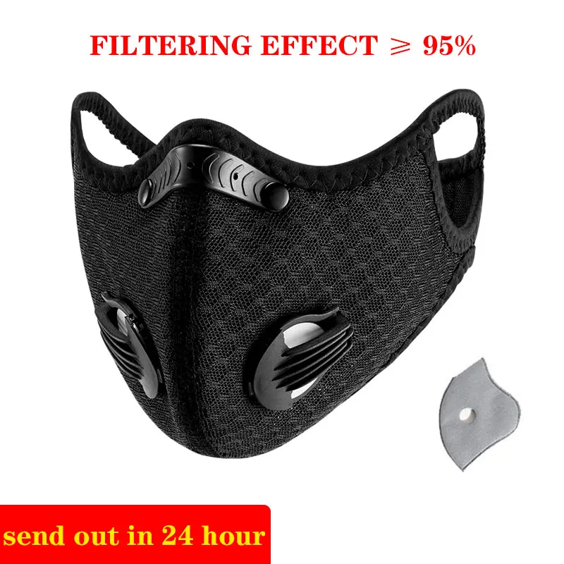 

KN95 Sport Face Mask With Filter Activated Carbon PM 2.5 Anti-Pollution Men And Women Running Cycling Mask