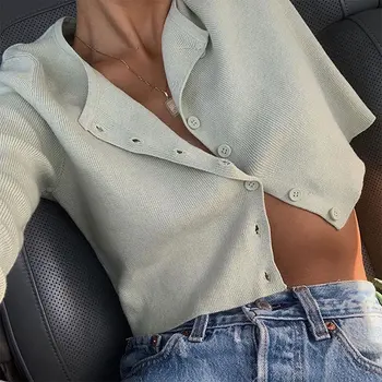 

Spring gilrs Casual Shirts Women Knitting Short Shirt Cardigan Tops Womens O-neck Single Breasted Long sleeve Solid Cardigans
