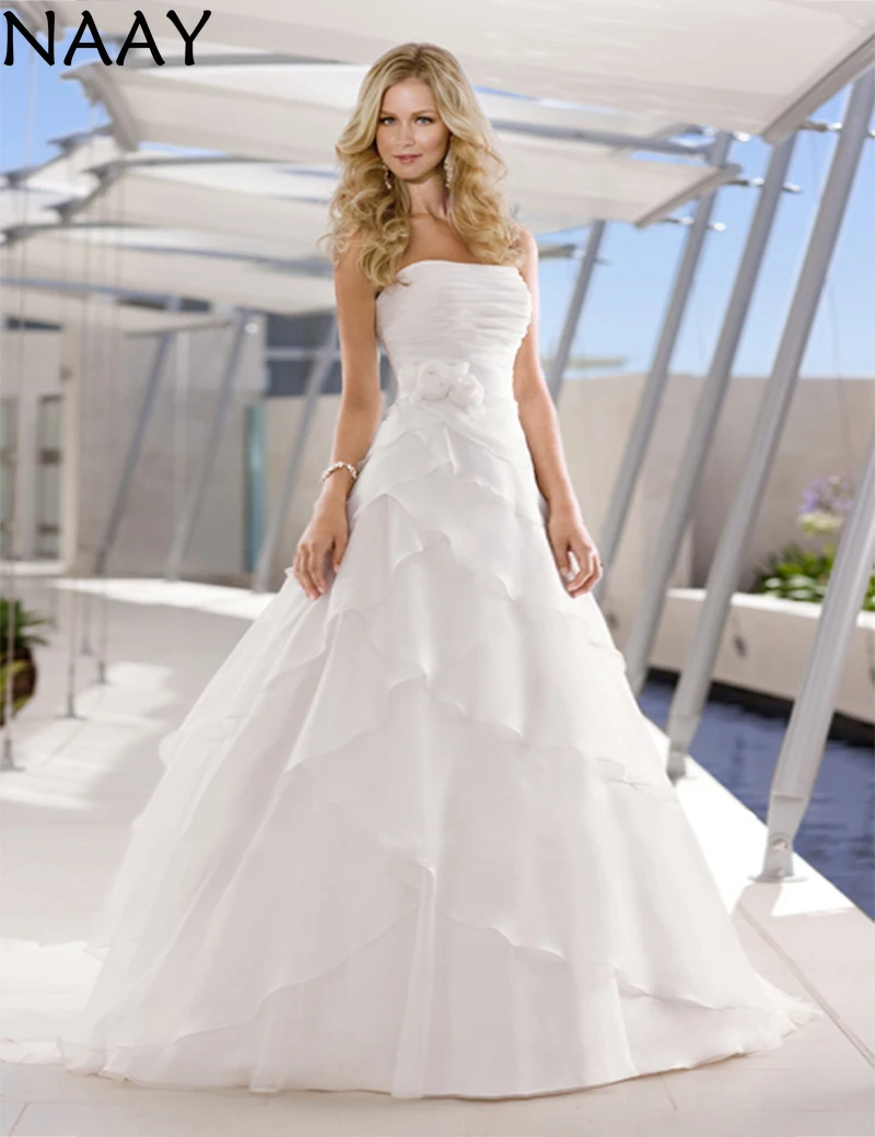 

NAAY White/Lvory Sleeveless Wedding Dress 2020 Long Sexy Strapless A-Line Tulle Plus Size Bride Dress Vestido De Noiva