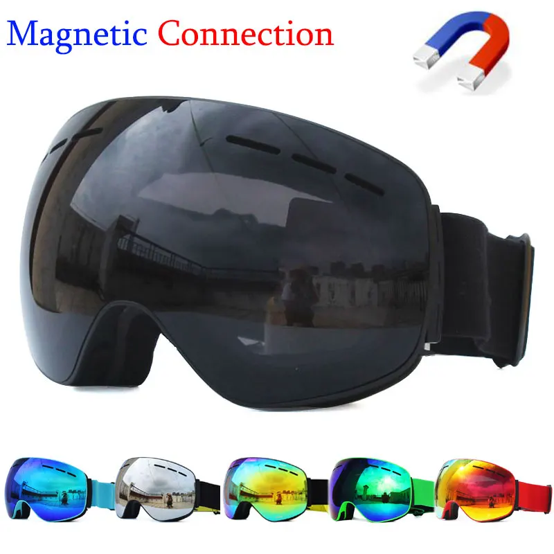 Lowered Ski-Goggles Eyewear Lens Skiing Magnetic Double-Layers Men with Anti-Fog UV400 Snowboard YlpLZmgq