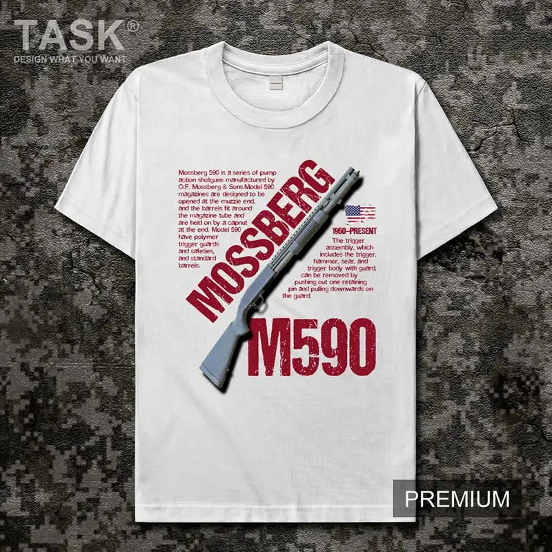 Мужская хлопковая футболка Mossberg M590 с коротким рукавом и круглым вырезом принтом