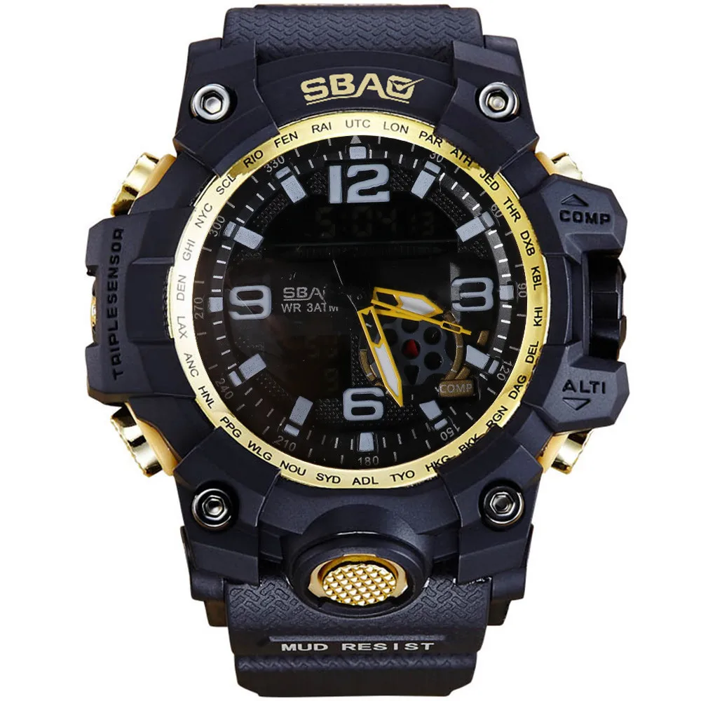 SBAO светодиодный часы для мужчин водонепроницаемые спортивные часы шок цифровые Electronic17Aug30 - Цвет: glod