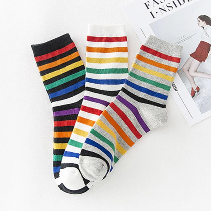 Новые радужные полосатые с рисунком смешные короткие носки женские хлопковые Harajuku носки женские модные цветной носок