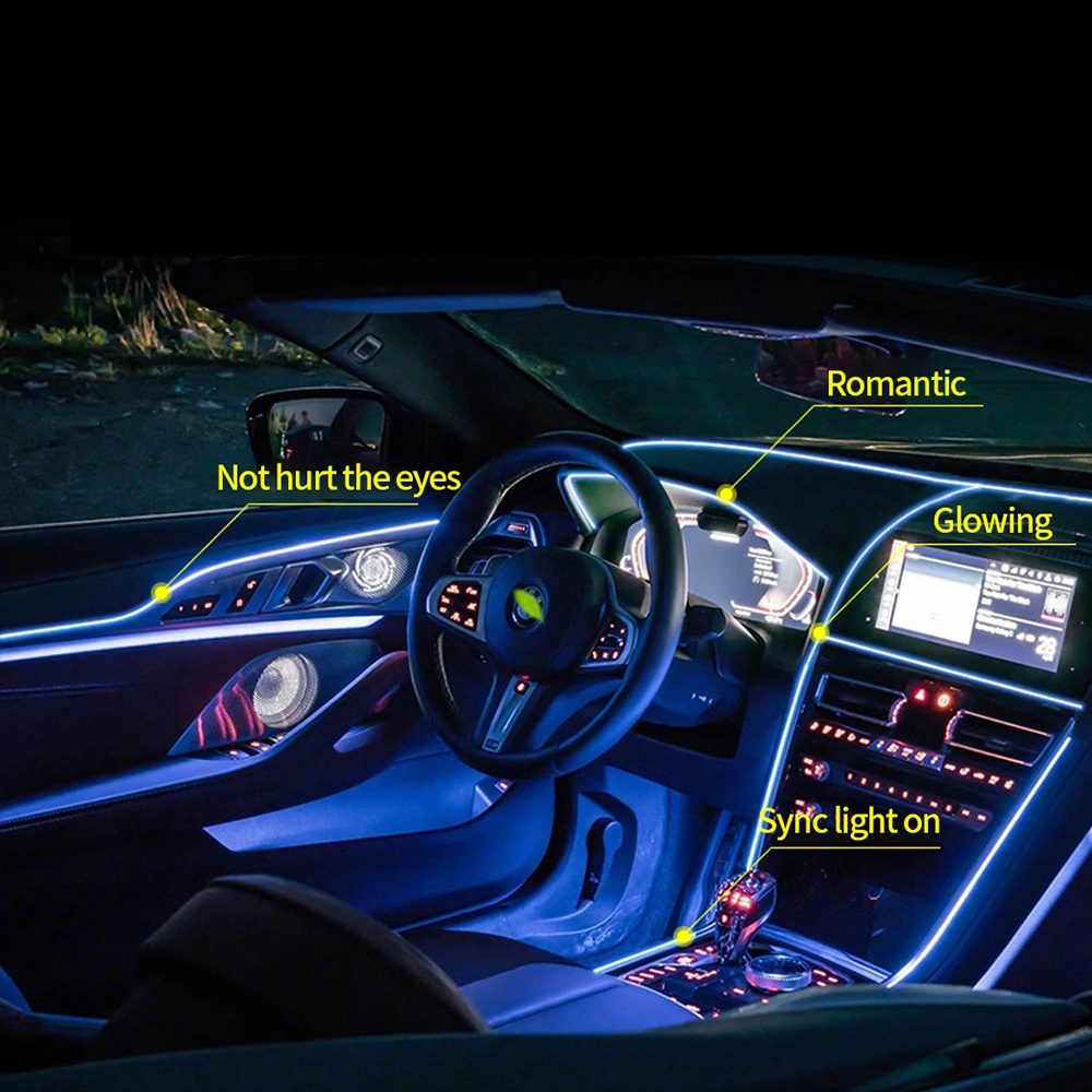 Bande lumineuse LED d'intérieur de voiture, câblage EL flexible