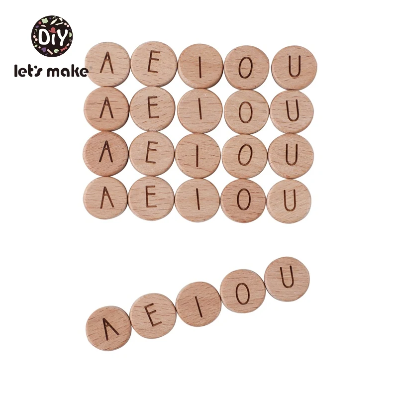 Let's Make 10pc Baby Teether Wooden Beads 26 Letter Alphabet Bpa Free Wood Teething Beads DIY Baby Pacifier Chain Accessories