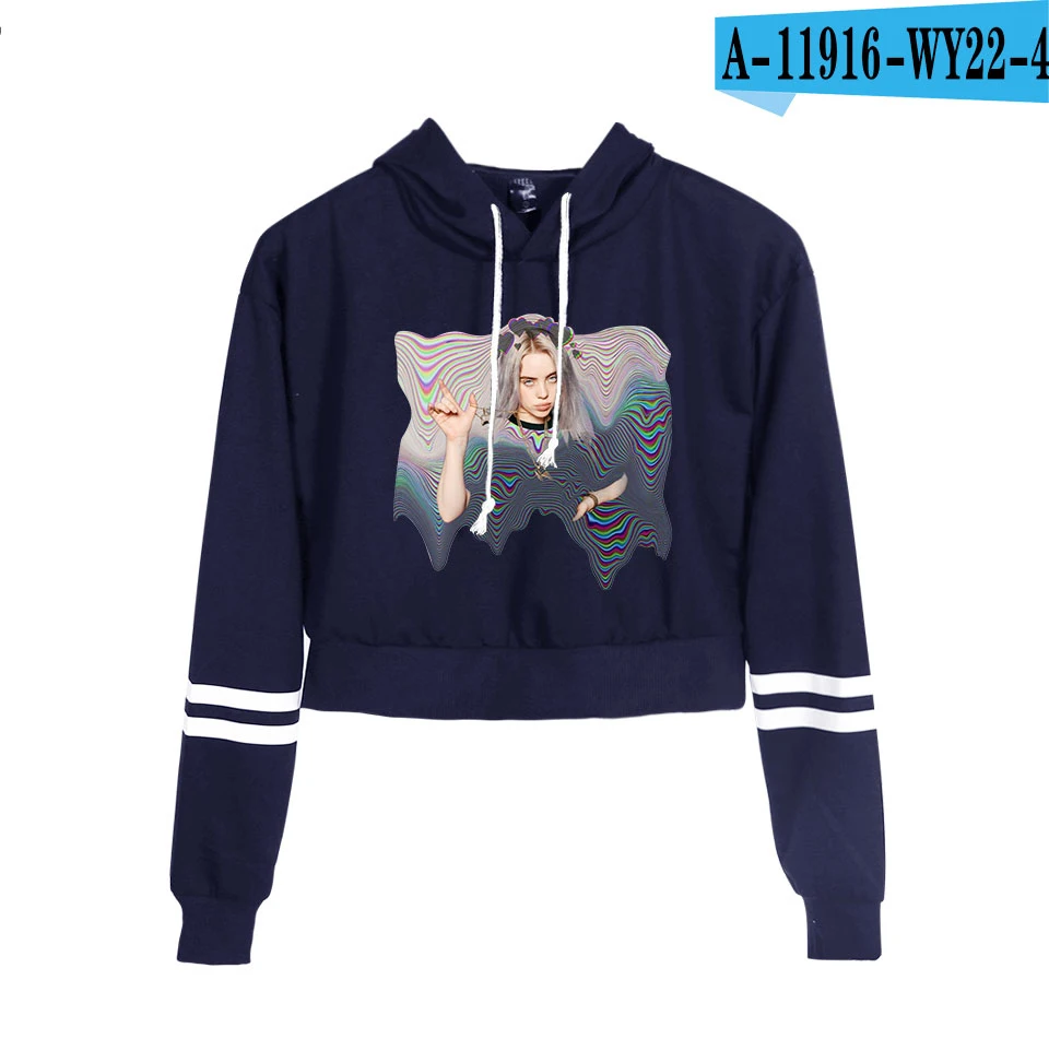 navy blue Kpop укороченный топ с капюшоном, Женская Толстовка Harajuku Kawaii Billie Eilish, женская одежда с капюшоном, оранжевые повседневные толстовки в стиле хип-хоп, толстовки - Цвет: navy blue