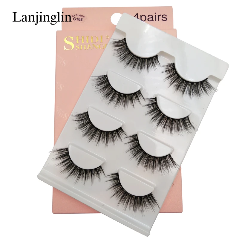 LANJINGLIN 4 пары натуральные норковые ресницы длинные Искусственные ресницы cils макияж ручной работы Мягкие 3d норковые ресницы пушистые накладные ресницы