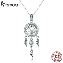 BAMOER Настоящее 925 пробы Серебряное Древо жизни Модный кулон в виде Ловца снов ожерелья для женщин Стерлинговое серебро ювелирные изделия SCN298