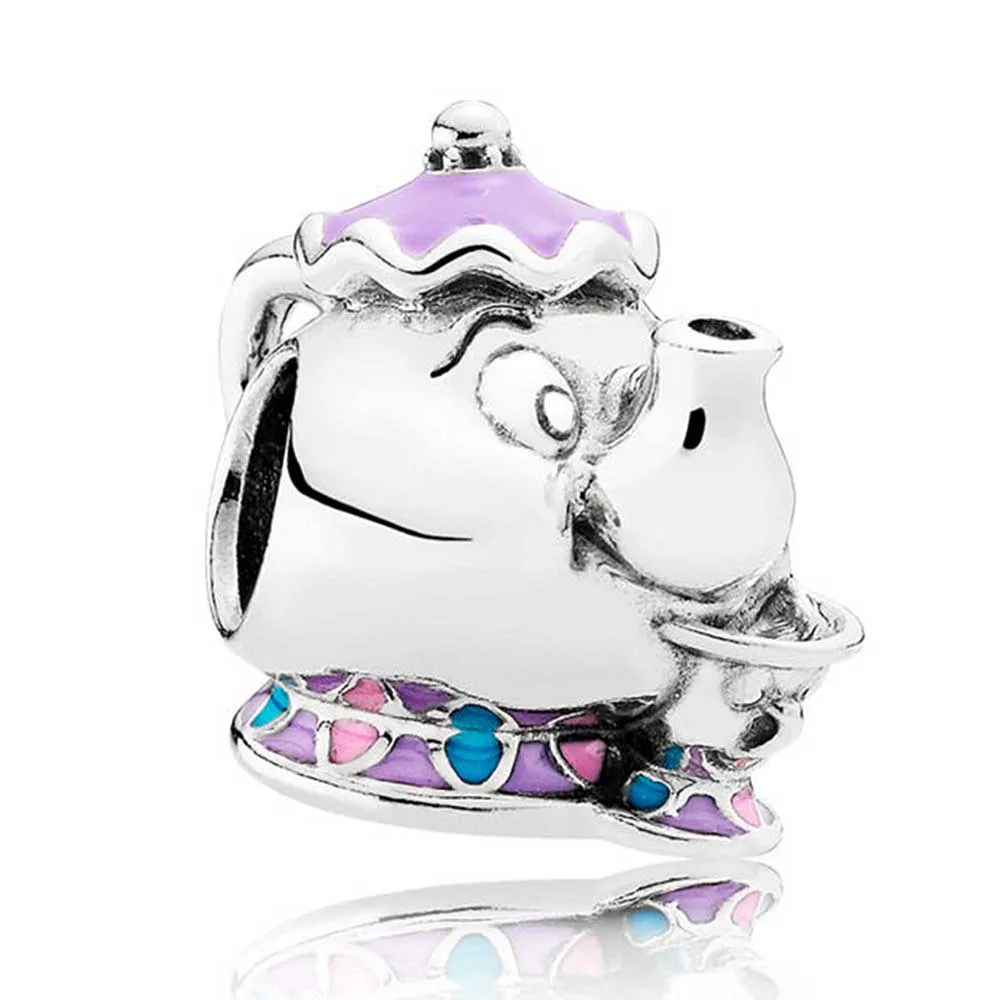 Шармы Diseny, Настоящее 925 пробы, серебро, Mrs Potts, шарм, чип, шарм, подходит к оригинальному бренду, браслет, сделай сам, ювелирное изделие