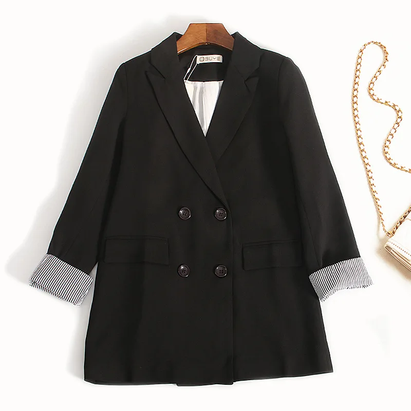 2020 new autumn office jacket high quality Casual double breasted solid color female blzer Loose long sleeve ladies small suit