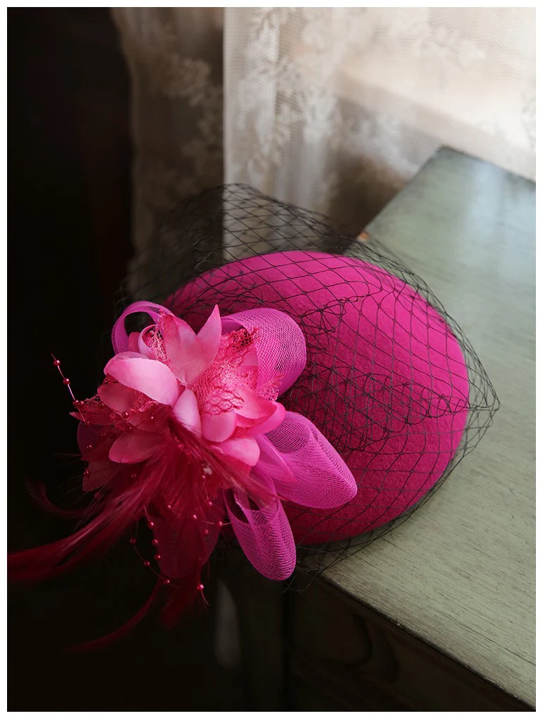 Fashion Women Wedding Hat Flower Black Bridal Party Hair Wear With Comb Pearl Beaded Fascinators