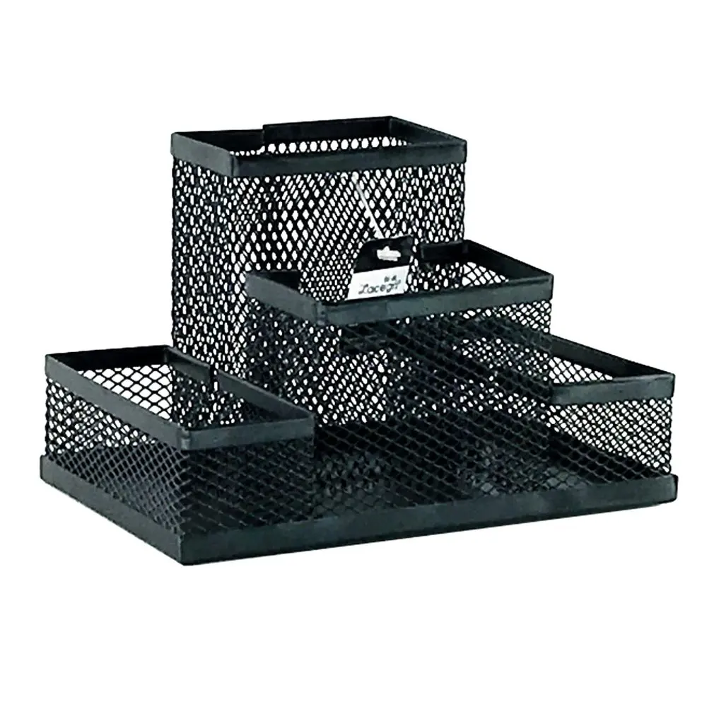 Pen Holder Iron Three Grid Storage Student Stationery Desktop Office Box File Rack Creative Metal | Канцтовары для офиса и