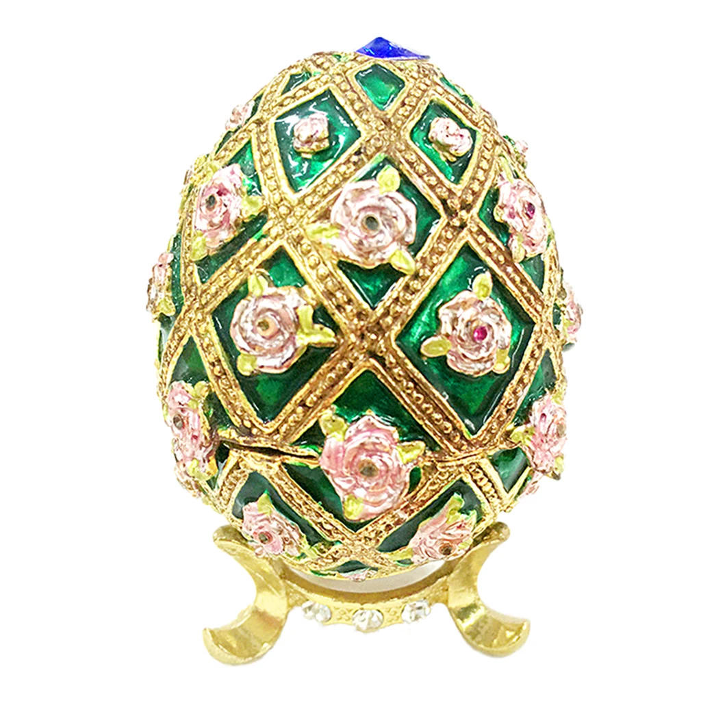 

Decorative Colorful Crystal Enameled Flower Gold Green Egg Trinket Box Jewelry Box Easter Decor Home Collectibles