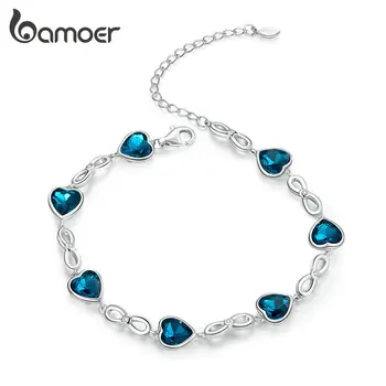 

bamoer 100% 925 Sterling Silver Blue Ocean Heart Adjustable Bracelet Female Elegant Birthday Gift Wedding Fine Jewelry GXB163