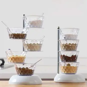 

4/5 Layers Rotate Crystal Seasoning Box Transparent Spices Storage Boxs Kitchen Multi-layer Wall Hanging Condiment Bottle Can