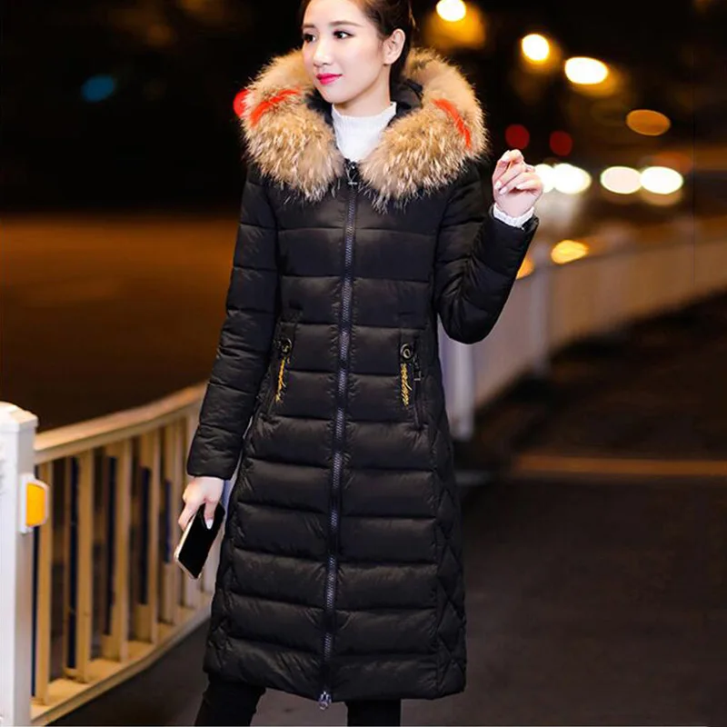 #*Cheap 2019 Korean version New Winter fur collar Hooded Jacket Women Fashion Long sleeve Warm thickened down cotton long coat cc660