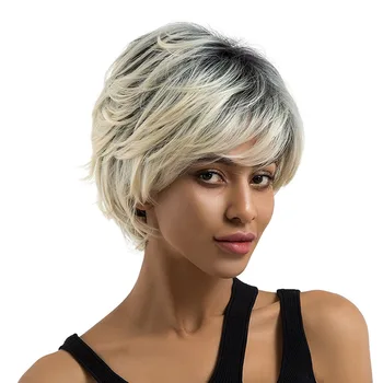 

9 Inch Natural Short Straight Wigs Synthetic Full Cosplay Wig With Bangs For Women