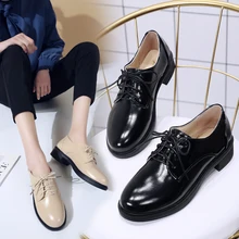 Кожаные туфли на плоской подошве; женские туфли-оксфорды без застежки; черные туфли на плоской подошве; мягкие оксфорды на платформе; Осенняя женская обувь; коллекция года; винтажные туфли