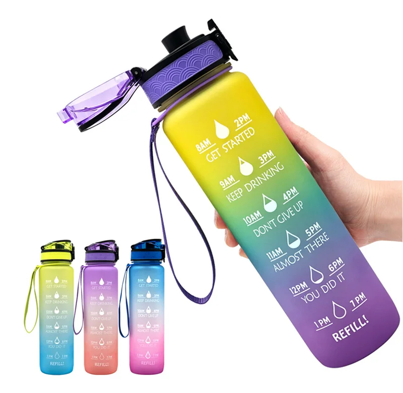 1000ml Outdoor Water Bottle With Straw Sports Bottles Hiking Camping