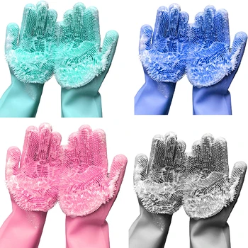 

Five color optional Magic Silicone Dishwashing Scrubber Dish Washing Sponge Rubber Scrub Gloves Kitchen Cleaning 1 Pair