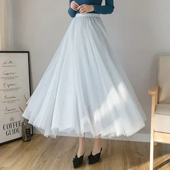 

New skirt women Spring Autumn new high waist mid-calf A-Line pleated skirts femme pink