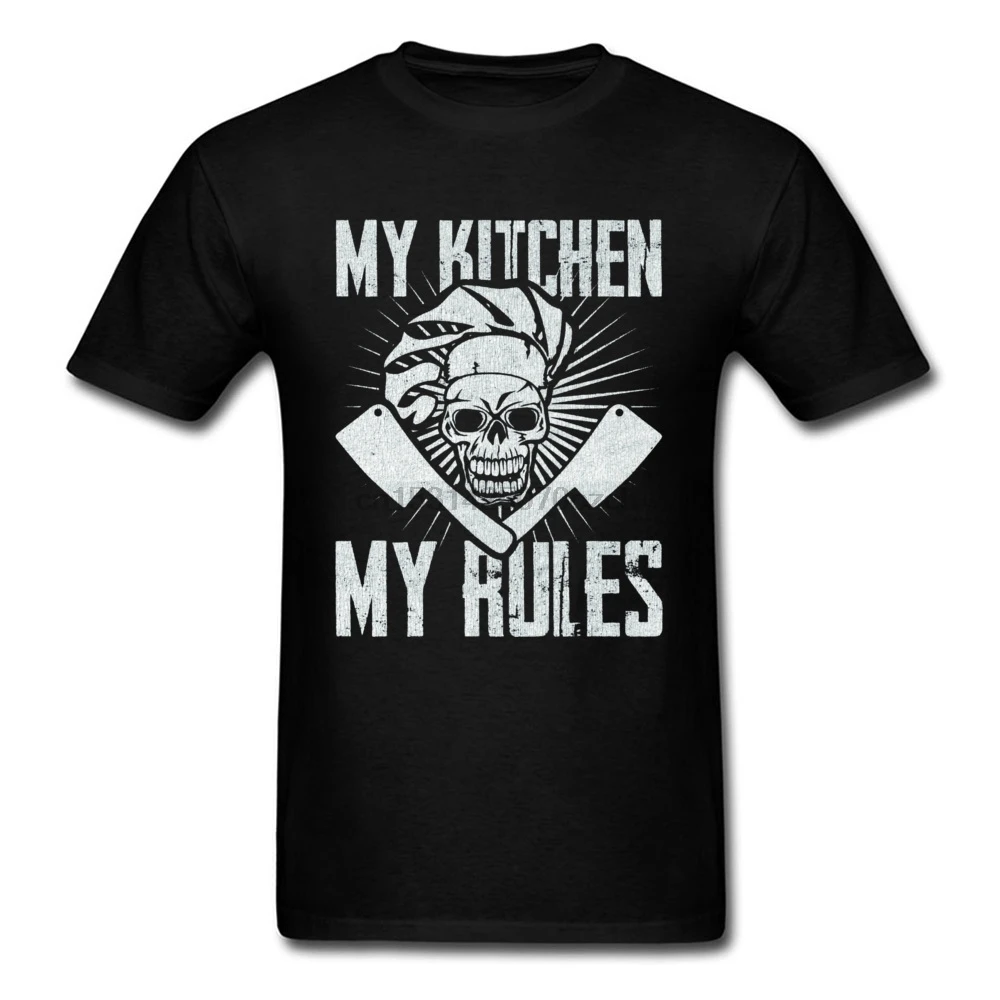 100% Cotton Men's T Shirt My Kitchen Rules Chef Tshirt Vintage Design Male T-shirt Skull Tees Funny Cooker Clothes Black Tops | Мужская