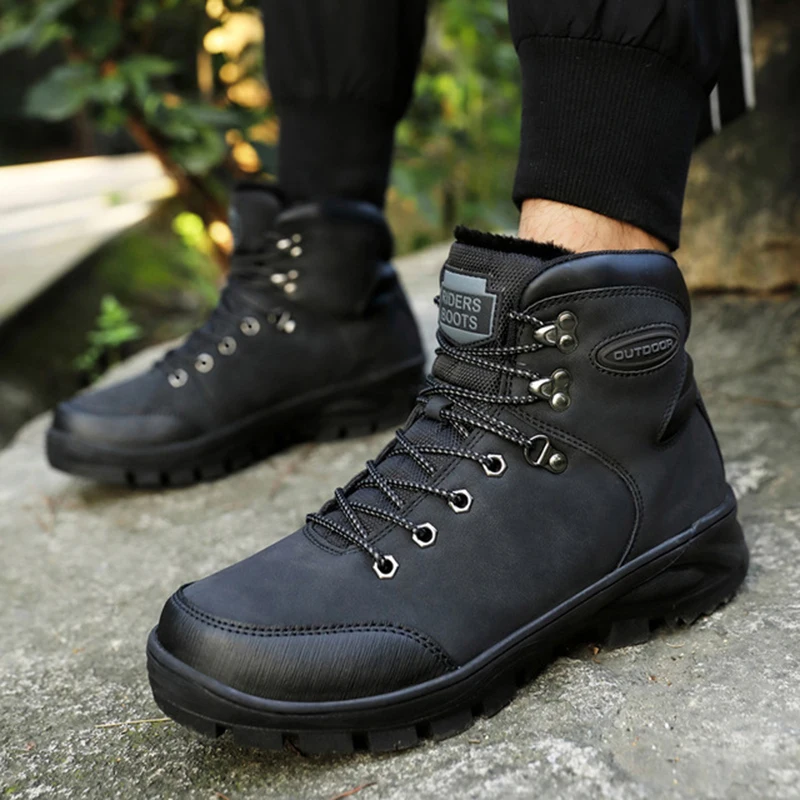 

Winter Men Boots PU Outdoor Snow Ankle Boots Male Lace Up Anti-slip Booties British Sneakers Plus Size 46 Zapatos De Hombre