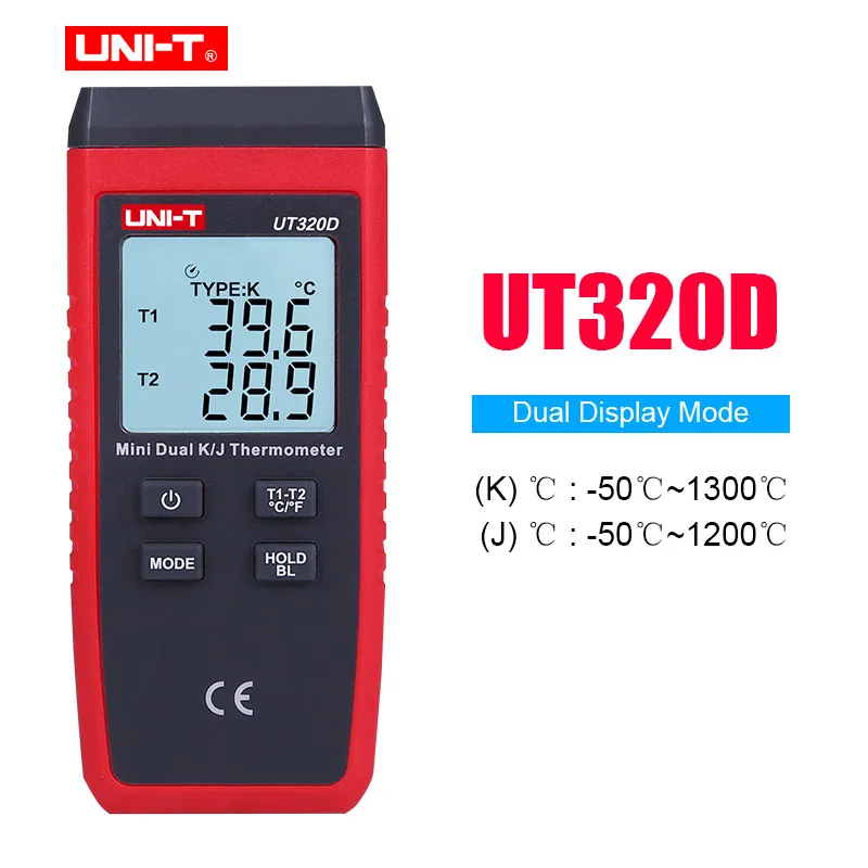 UNI-T UT320A UT320D термометр термопара мини Контакт Тип двухканальный K/J измеритель температуры подсветка данных держать выключен авто - Цвет: UT320D