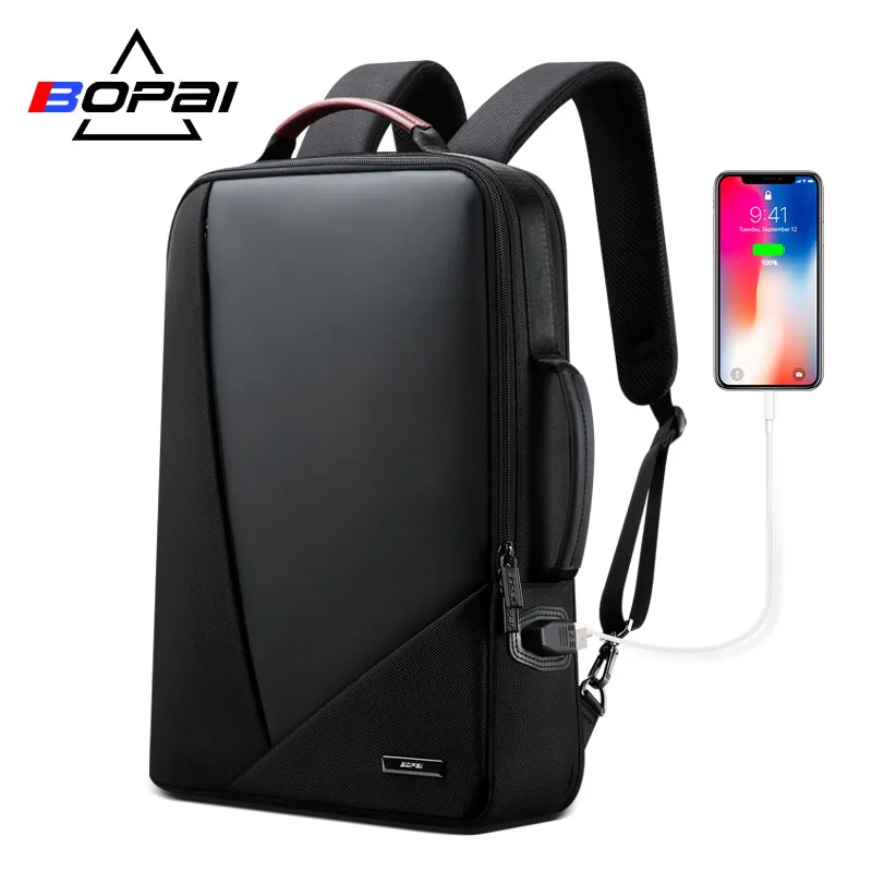 BOPAI Business Backpack Men's Bagpack Trend Leisure Travel Backpacking Usb Charging Port Simple Fashion Computer Bag