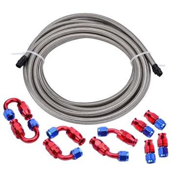 

AN6 Stainless Steel Braided Fuel Line Fitting Hose End Adaptor Kit Swivel 16FT
