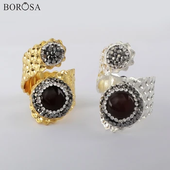 

BOROSA Natural Stone Ring in Gold Ring Cubic Zirconia Rings Couple Rings, 5Pcs Fashion Ring Red Agates Jewelry for Women JAB978