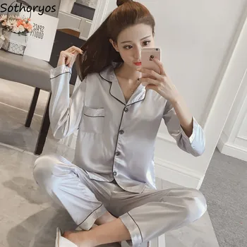 

Pajama Sets Women Solid Simple Plus Size High Quality Comfortable Women Pocket Single Breasted Korean Style Home Clothes Chic