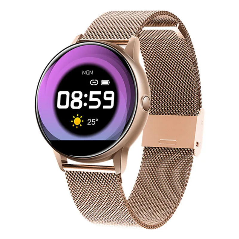 Gold Steel Smart Watch C009 AI Round IPS Curved Color Screen Full Screen touch IP68 Waterproof Swimming Mode Fitness Tracke - Цвет: Gold Steel