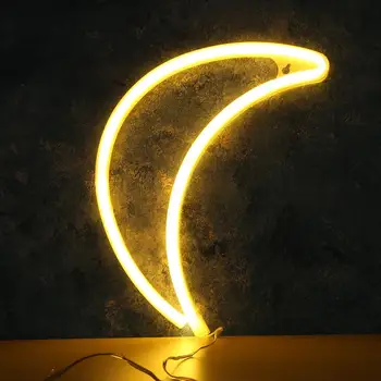 

LED Neon Night Light Moon Heart Shape Wall Lamp Environmental Protection PVC Flame Retardant for Holiday Festival Party Decor