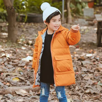 

Winter Solid Long Jacket For Girls Boys Fashion Zipper Cotton Padded Boys Girls Down Coat Outerwear Kids Clothes