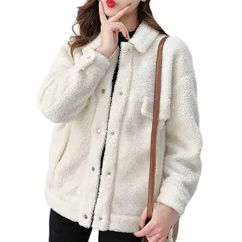 

Leisure Autumn New Coats Women Simplicity Solid Fleece Button Sweatshirts Loose Turtleneck Ladies Home Daily Wear Jackets M-XL