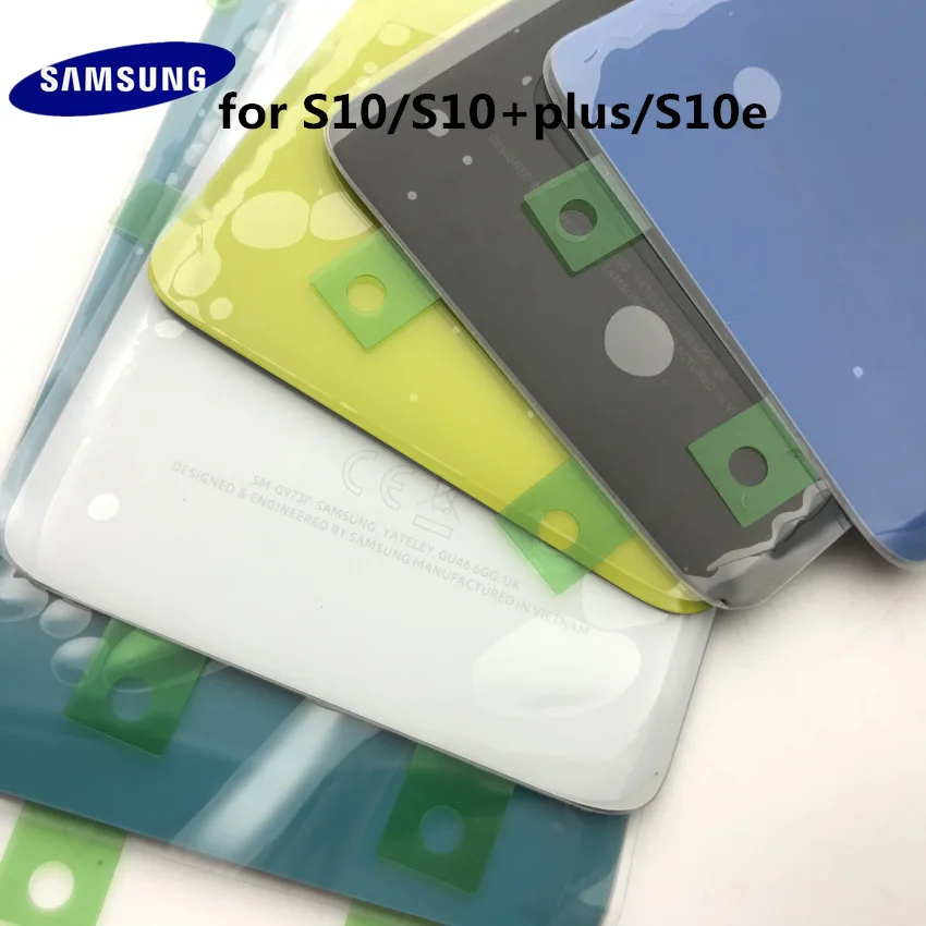 Новинка,, для samsung Galaxy S10e, G973, S10, G970, S10 plus, Задняя стеклянная крышка, задняя крышка, крышка батареи, дверь+ передняя стеклянная линза+ клей