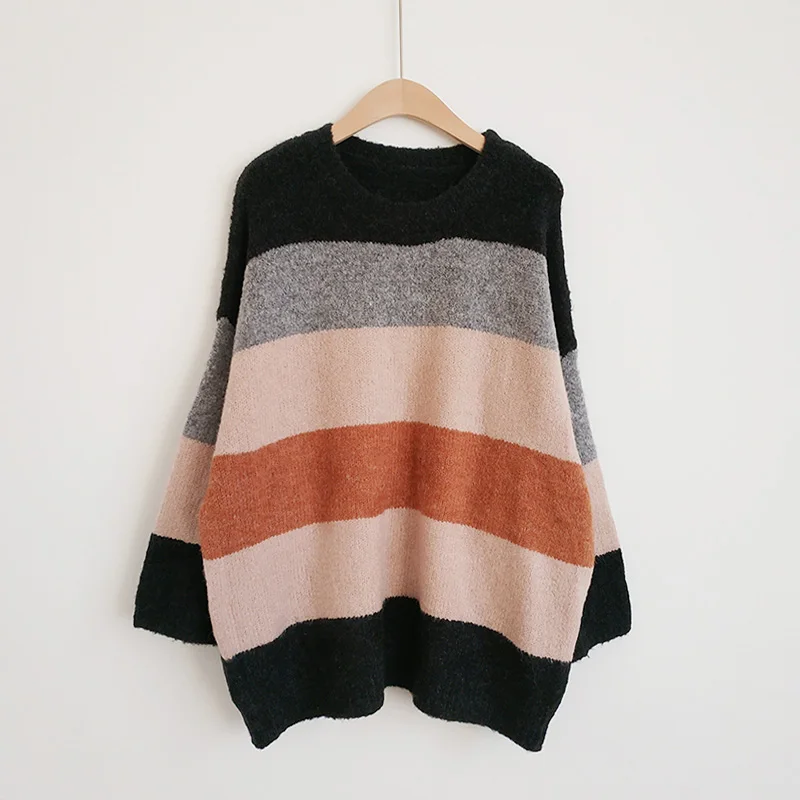 

H.SA Fall Fashion Women Striped Pull Sweater Jumpers Long Oversized Pulloveres Flare Sleeve Knitwear Pull korean style women