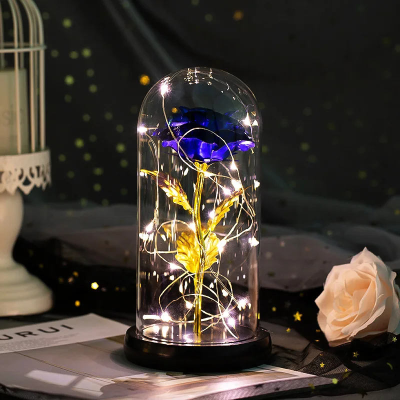 Enchanted Forever Rose Flower In Glass LED Light Valentine's Day Xmas Decoration 