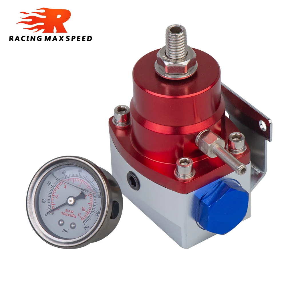 Red Dibiao Universal Car Aluminum Adjustable FPR Oil-filled Fuel Pressure Regulator with Fuel Pressure Gauge Lightweight Durable Car Accessories for Auto 