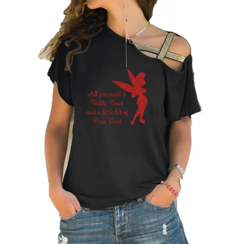 2 Новая летняя футболка с надписью «All you need is a little Faith Trust and Pixie Dust», милая Футболка с принтом Тинкербелл, Женский Топ - Цвет: 2